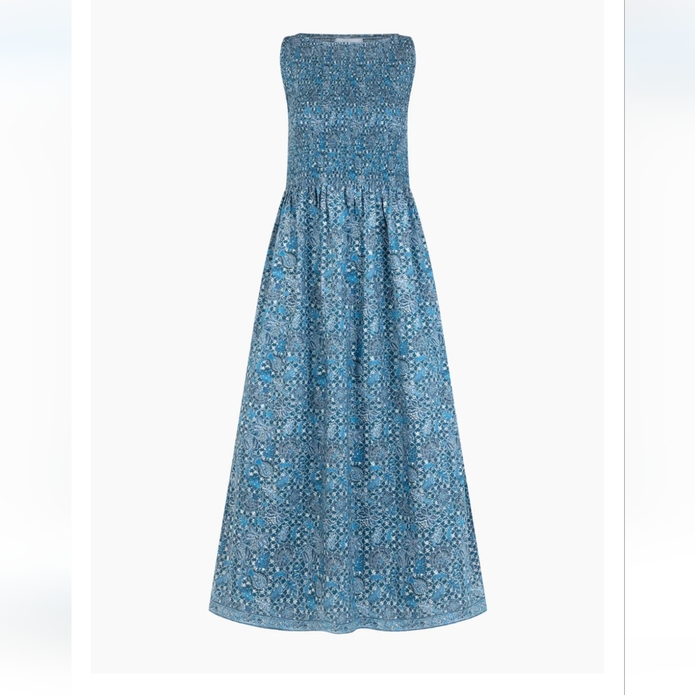 Hill House Blue Maxi Cosima Dress Navy Trellis - Picture 2 of 8